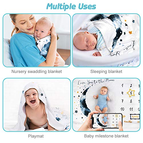 InnooCare - Manta mensual para bebé con diseño de hito para bebé recién nacido, manta mensual para fotos de bebé, incluye babero bandana y 2 marcos