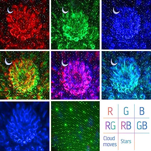 INPHER Proyector LED de Estrellas,Proyector Luna Estrella y Onda de Agua Lámpara de Proyector de Luz Nocturna,Lámpara Decoración para Fiestas Adecuado para Bebe y Niños