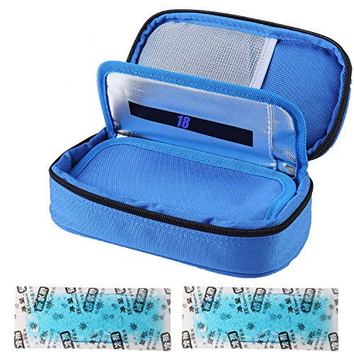 Insuline - Nevera isotérmica para transportar medicamentos para diabéticos con 2 paquetes de hielo, color azul