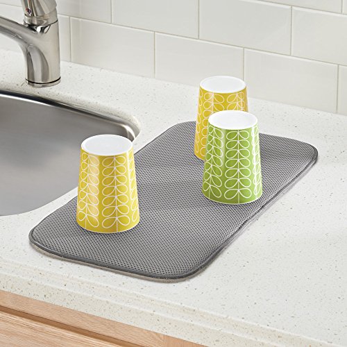 InterDesign iDry Tapete de cocina, alfombrilla escurreplatos pequeña y gruesa de poliéster y microfibra para un secado rápido, gris estaño/marfil, 46 x 23 cm