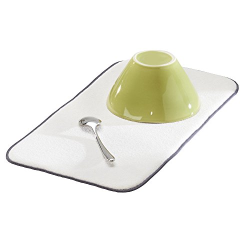 InterDesign iDry Tapete de cocina, alfombrilla escurreplatos pequeña y gruesa de poliéster y microfibra para un secado rápido, gris estaño/marfil, 46 x 23 cm