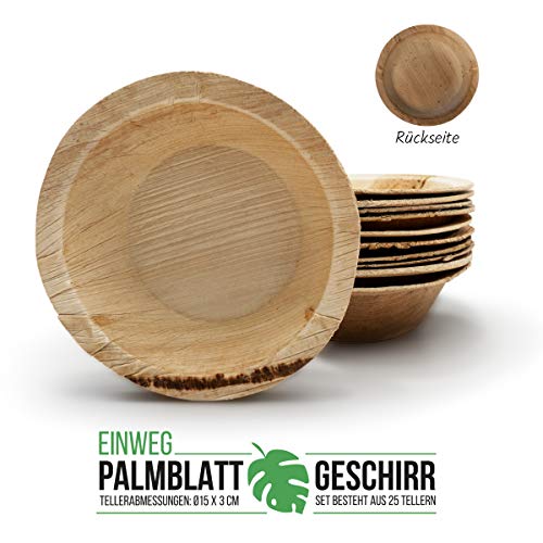 int!rend 25 Cuencos Desechables de Hoja de Palma | ø 15x3 cm | sostenible, compostable, Biodegradable | Cuenco Bio de Hoja de Palma para Fiesta, Barbacoa, Mercado navideño, vajilla ecológica