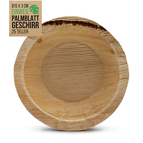 int!rend 25 Cuencos Desechables de Hoja de Palma | ø 15x3 cm | sostenible, compostable, Biodegradable | Cuenco Bio de Hoja de Palma para Fiesta, Barbacoa, Mercado navideño, vajilla ecológica