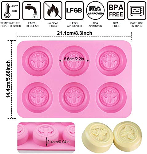 INTVN Moldes de jabón de Silicona,2Pcs 3D Bee Silicone Molds, Honeycomb Molds for Soaps, Cake Baking Mold, Candle Mold Resin Mold for Homemade Craft (Pink)