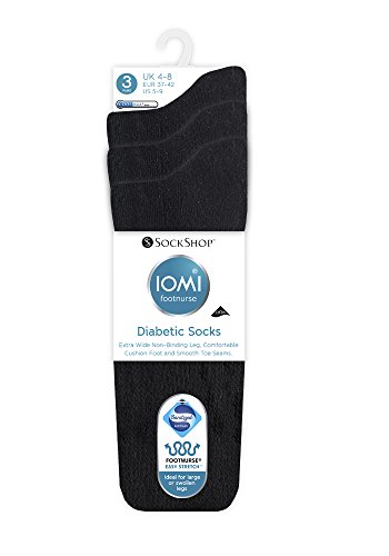 IOMI - 3 pares de calcetines diabéticos extra anchos para piernas hinchadas en 2 colores y 4 tamaños Negro Negro ( 43-46