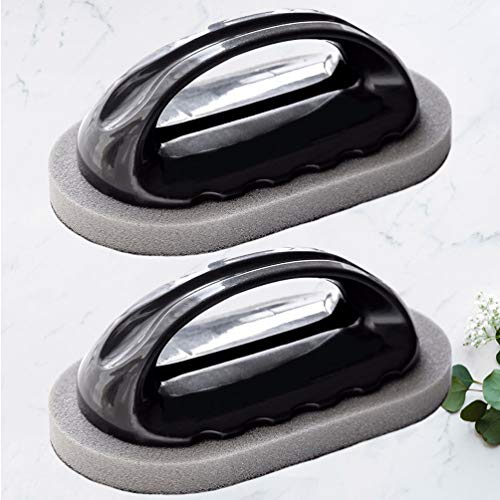 iplusmile Cepillo de Cocina de 2 Piezas con Esponja para Fregar Nano Emery Borrador Mágico Fregadero Tazón para Ollas Cepillos de Limpieza para Descalcificar con Mango (Marrón Negro)