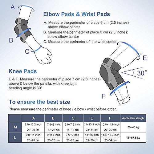 IPSXP Protecciones Patines, Almohadillas para Rodillas Codo Muñeca Niños Adolescente Adulto Seguridad en la Protecciones para Monopatín, Skate, Patines, Patinaje, Scooter, Bicicleta (L)