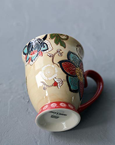 IRCATH Taza Dibujo Divertido - Vintage Flower Country Ceramic Cup vajilla Taza Taza de Agua Taza de Oficina Pintada a Mano Pura Taza de Leche Taza de café 450ml