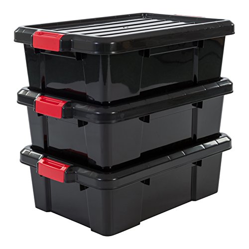 Iris Ohyama 135737 SK-230 Power Box Set de 3 cajas de almacenamiento de plástico negro 59 x 38.50 X 18 cm