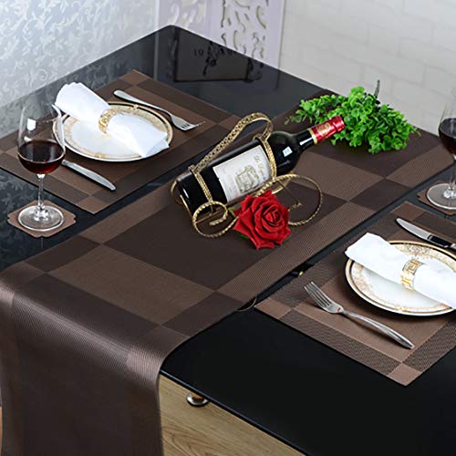 ISIYINER Table Runner y Manteles Individuales Antideslizante Lavables PVC Placemats Juego de 6 con Corredores de Mesa a Juego para Casa Restaurante Mesa de Comedor 30 x 180 cm