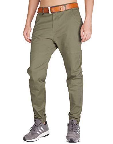 ITALY MORN Pantalon Chinos Joggers Verde Hombre Bolsillos Laterales (40, Gris Verde)