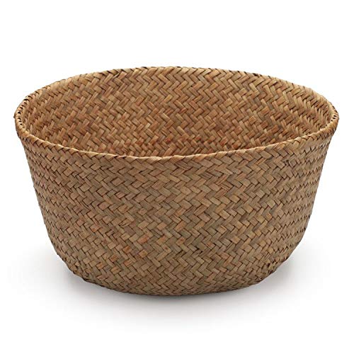 IVAILEX Cesta de Panza de Algas Marinas Naturales, Cesta de Mimbre para Plantas,Cesta de Almacenamiento de Paja, 22cm D x 23cm A