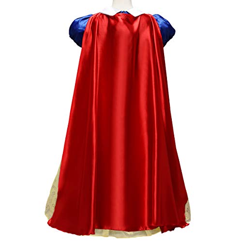 IWEMEK Traje de Princesa Blancanieves Disfraz de Carnaval con Cabo Vestido de Cosplay para Niñas Disfraces de Halloween Navidad Cumpleaños Pageant Comunión Fiesta 5-6 Años