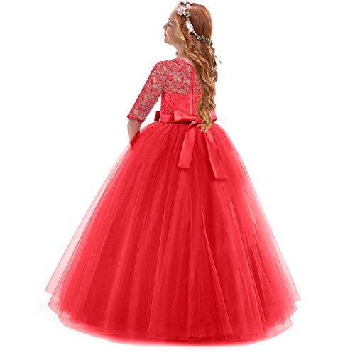 IWEMEK Vestidos de Princesa Fiesta de la Boda de Las Niñas 3/4 Largo Manga Tul Vestidos de Dama De Honor Fiesta Graduación Comunión Cumpleaños Paseo Baile Cóctel Vestido de Novia 2-3 Años