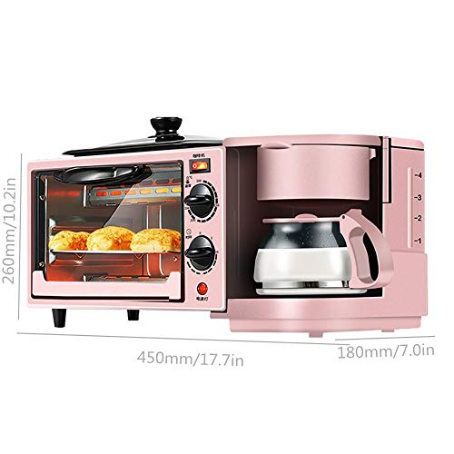 J Horno multifunción Tres en uno, Horno eléctrico de 9 l, Utensilios para Hornear antiadherentes, máquina de café, se Utiliza para Asar en casa alitas de Pollo, Pan, café, etc, Rosa