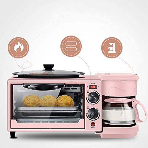 J Horno multifunción Tres en uno, Horno eléctrico de 9 l, Utensilios para Hornear antiadherentes, máquina de café, se Utiliza para Asar en casa alitas de Pollo, Pan, café, etc, Rosa