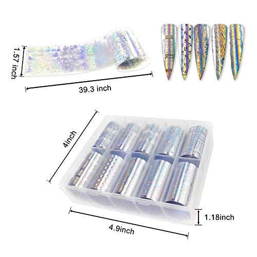 J TOHLO Nail Art Foil Nail Stickers Tips Wraps Foil Transfer Sticker Holográfico Láminas para Manicuras Diseños DIY Uñas(Transparente)