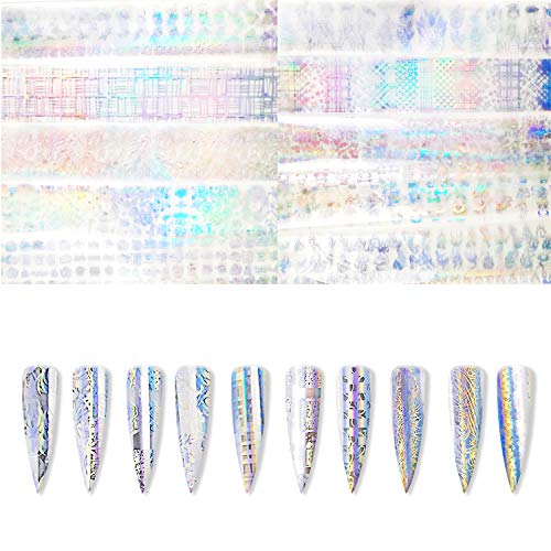 J TOHLO Nail Art Foil Nail Stickers Tips Wraps Foil Transfer Sticker Holográfico Láminas para Manicuras Diseños DIY Uñas(Transparente)