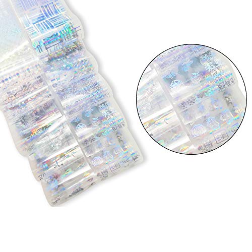 J TOHLO Nail Art Foil Nail Stickers Tips Wraps Foil Transfer Sticker Holográfico Láminas para Manicuras Diseños DIY Uñas(Transparente)