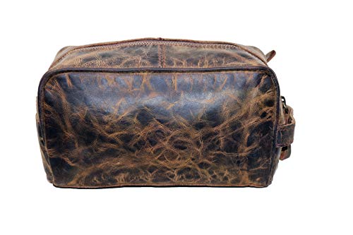 Jaald Bolsa Maletín Estuche Neceser De Cuero Piel para Aseo Baño Kit Afeitar Maquillaje Cosmético Medicinas Impermiable Regalo Bolso Hombre Leather Toiletry Bag Dopp Regalo De Padrinos De Boda