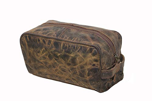 Jaald Bolsa Maletín Estuche Neceser De Cuero Piel para Aseo Baño Kit Afeitar Maquillaje Cosmético Medicinas Impermiable Regalo Bolso Hombre Leather Toiletry Bag Dopp Regalo De Padrinos De Boda