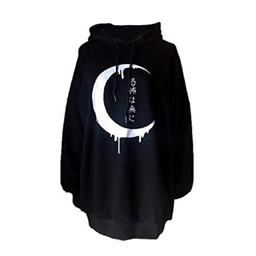 Jahurto Sudadera con Capucha gótica de Lana con Capucha Sudadera con Capucha de Lana con Estampado Lunar de Mujer (Color : Black, Size : S)