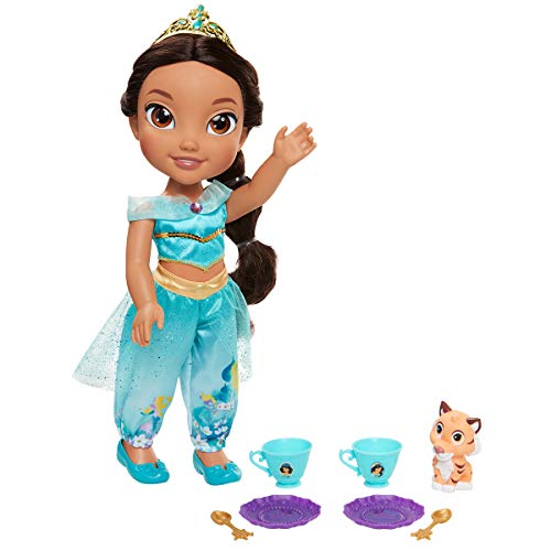 Jakks Pacific Disney Princesa Jasmine 35 cm y Rajah con Set de Té para Dos Tea Time