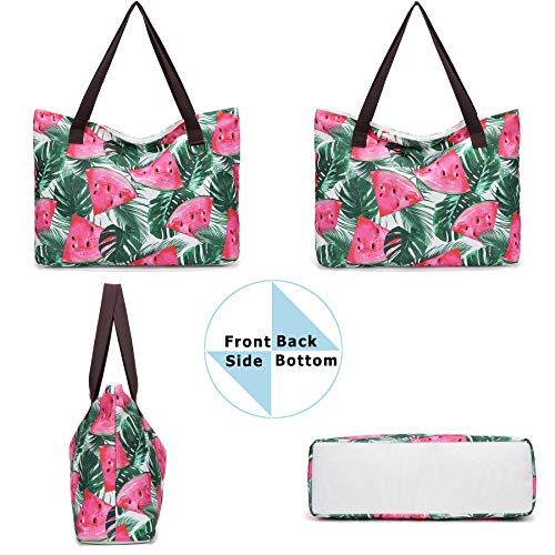 JANSBEN Bolsa de Playa Grande con Cremallera XXL Shopper Bolsa de Hombro Bolsos Totoes Bolso de Mano para Mujer Hombre (sandía)