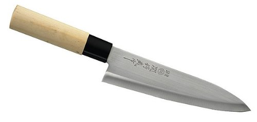 japonés cuchillo de cocina, Gyuto, beidseitig geschliffen, asa de madera