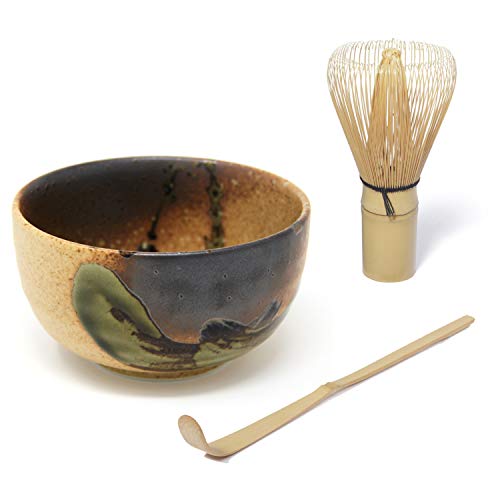 Japonés de té Matcha Juego - Original japonesa Cuenco - 400 ml Plus escoba de té Matcha Chasen - matchabesen Plus Matcha Cuchara de bambú de Quertee