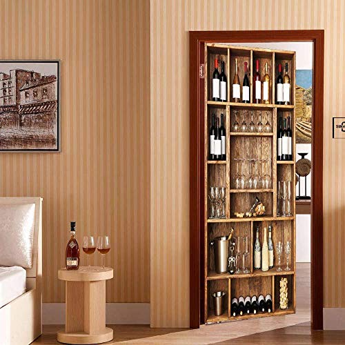 JCMTE 3D Puerta Mural Decorativas Pegatinas Decorativas Pared Vinoteca Creativa 80X200Cm Pvc Wallpaper 3D Etiqueta De La Puerta Sala De Estar Cocina Pegatinas Decorativas Pared Cocina