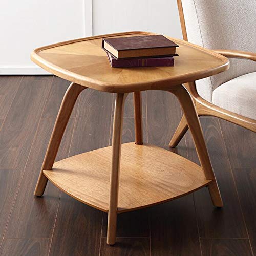 Jcnfa-Mesas Lado del Sofá De Madera Maciza, Estilo De Montaje, Pequeña Mesa Auxiliar Redonda En La Sala De Estar, Mesa De Teléfono Cuadrada, Balcón Informal Mesita Pequeña, 2 Colores