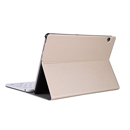 JCTek - Funda de Piel sintética Tipo Libro para Huawei MediaPad T5 10 (función Atril, con Soporte para lápices, Teclado inalámbrico y Desmontable, 10,1", Huawei MediaPad T5 10) Dorado 10.1 Inch