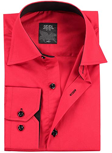 Jeel Camisa para Hombre - fácil de Hierro - de Manga Larga - Estilo Business, para Traje y Tiempo Libre, 105 - Rojo M