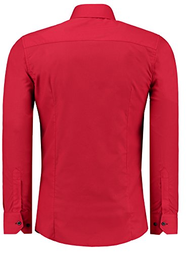 Jeel Camisa para Hombre - fácil de Hierro - de Manga Larga - Estilo Business, para Traje y Tiempo Libre, 105 - Rojo M