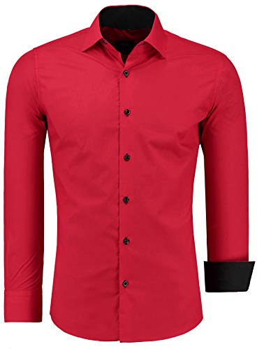 Jeel Camisa para Hombre - fácil de Hierro - de Manga Larga - Estilo Business, para Traje y Tiempo Libre, 105 - Rojo M