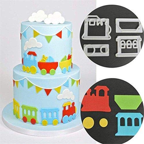 Jeffyo 4 Stã ¼ Ck plástico DIY pequeño Tren Moldes para Galletas Cortadores Muffin Chocolate Forma Decoración para Tartas Fondant Tarta Decoración Hornear luxes