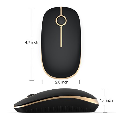 Jelly Comb Ratón Inalámbrico de 2,4 GHz con Receptor Nano para Ordenador Portátil/Macbook/Tableta, Preciso y Silencioso (Negro y Oro)