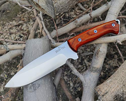 JEO-TEC Nº39 - Nuevo CELTIBERO - Cuchillo Supervivencia Caza Monte bushcraft Camping Outdoor Campo - Funda de Piel con pedernal y Piedra afilar incluidos - Acero MOVA 58 - Fabricado en España