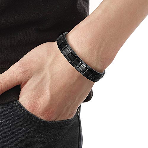 Jeroot Pulseras Magneticas, Titanio Cobre Terapia Pulseras Magneticas para Hombre Pulsera Magnetica para Aliviar el dolor Pulsera Magnetica Curativa + Herramienta Removible (Caucho)