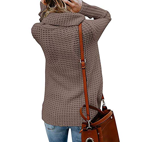 Jerseys De Punto para Mujer Cuello de Tortuga Manga Larga Suelto Prendas de Punto Suéter Irregular Jerséis Collar de la Pila Tops Cálido Otoño Invierno riou