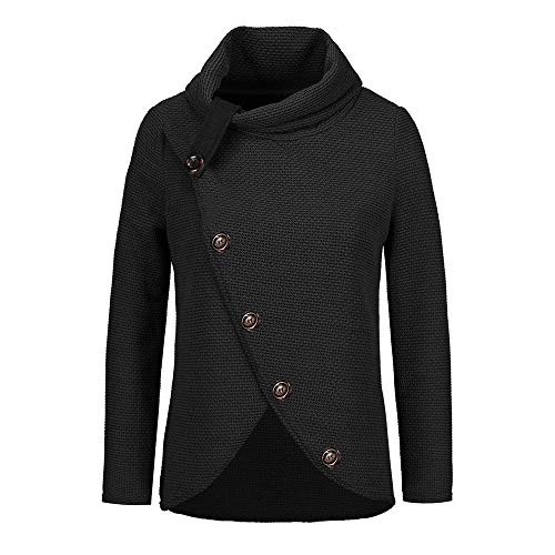 Jerseys De Punto para Mujer Cuello de Tortuga Manga Larga Suelto Prendas de Punto Suéter Irregular Jerséis Collar de la Pila Tops Cálido Otoño Invierno riou (z-Black, XL)