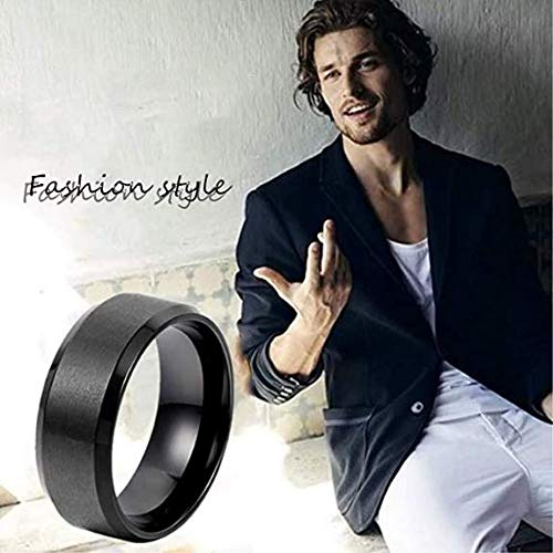 JewelryWe Anillo de Hombre Mujer Unisex, 8mm Anillo Clásico de Boda Compromiso, Acero Inoxidable, Estilo Mecánico Minimalista (Negro+Plateado, 10)