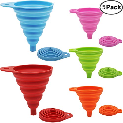 JEZOMONY Juego de Embudo Plegable de Silicona, Embalaje Plegable Flexible de 5 Paquetes para la Cocina, Botella de Agua, líquido, Grande + pequeño