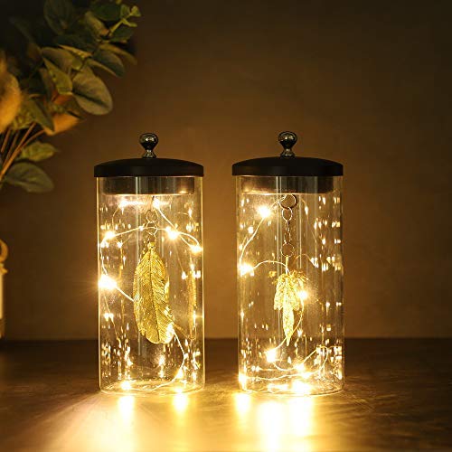 JHY DESIGN Juego de 2 lámparas decorativas colgantes de hojas Lámpara de batería inalámbrica de 18cm de altura con luces altas y luces de hadas para el Dormitorio Bodas Interior al aire libre (Hoja)