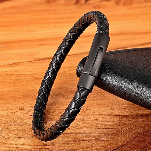 JIANYUXIN Pulsera Pulsera De Cuero para Hombres Botón Negro Simple De Acero Inoxidable Accesorios Neutros Regalo Tejido A Mano