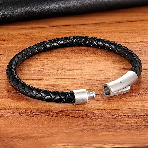 JIANYUXIN Pulsera Pulsera De Cuero para Hombres Botón Negro Simple De Acero Inoxidable Accesorios Neutros Regalo Tejido A Mano