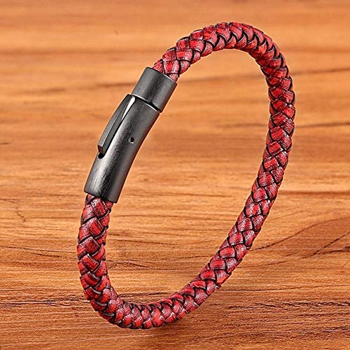 JIANYUXIN Pulsera Pulsera De Cuero para Hombres Botón Negro Simple De Acero Inoxidable Accesorios Neutros Regalo Tejido A Mano