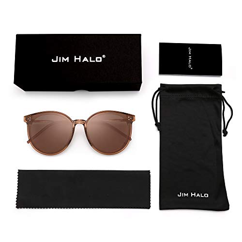 JIM HALO Polarizadas Redondas Gafas de Sol Mujer Retro Oversized Lente Círculo UV400(Marco Marrón/Lente Marrón Polarizado)