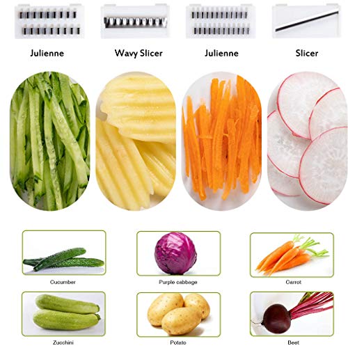 JIN Cortador de Verduras Cortador y Rallador, Mandoline Slicer Cortador de Alimentos multifunción, con 4 Cuchillas de Acero Inoxidable, guardamanos, Picadoras de Verduras,Blue